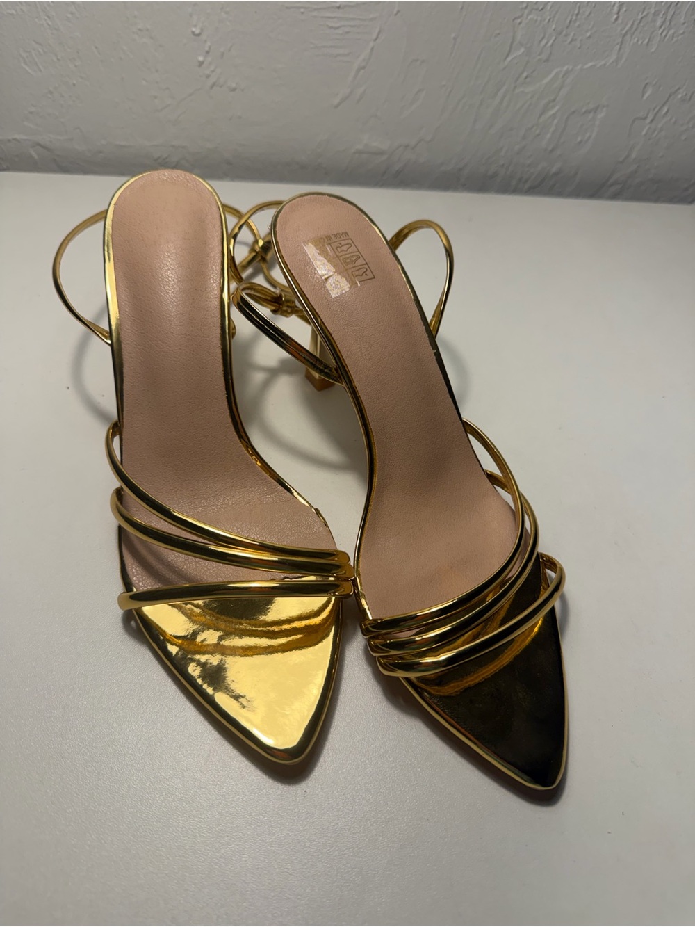 Gold Strappy Pointed-Toe Women's Heels